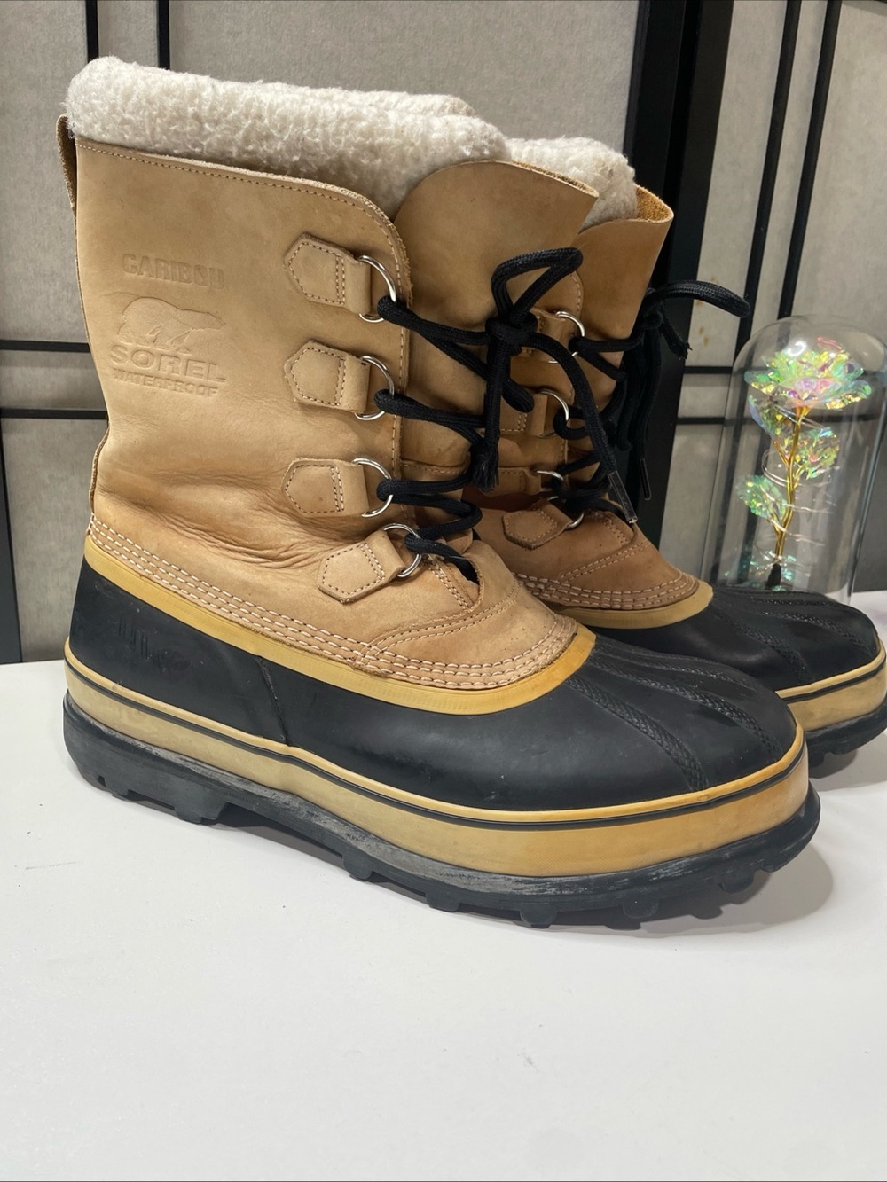 Sorel Caribou Waterproof Winter Boots Tan Black Men's Size 13